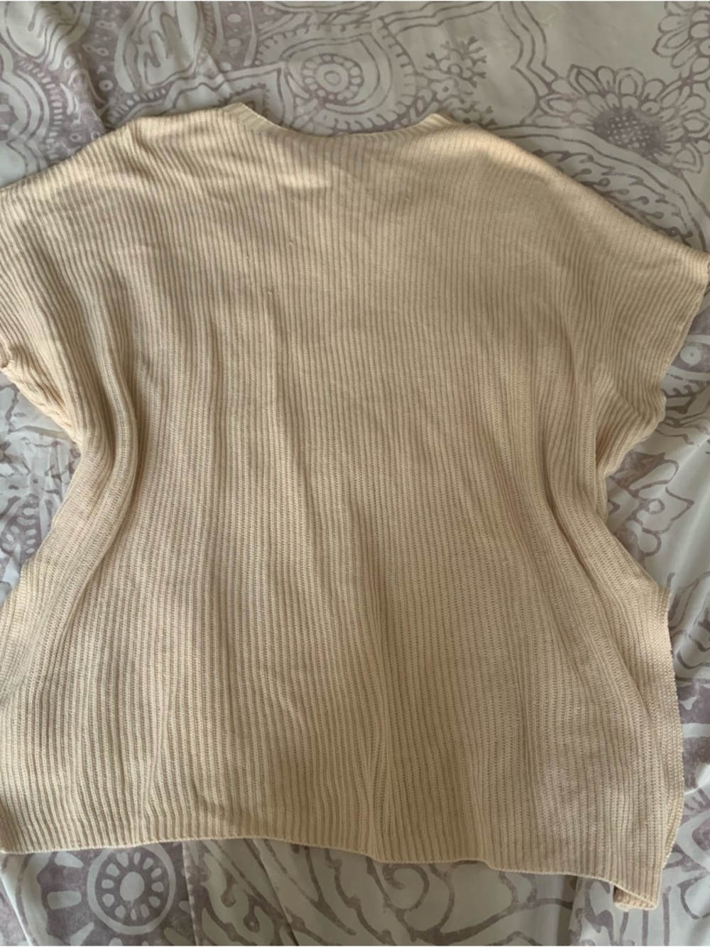 Neutral Beige Oversized Ribbed Short Sleeve Sweater Top
